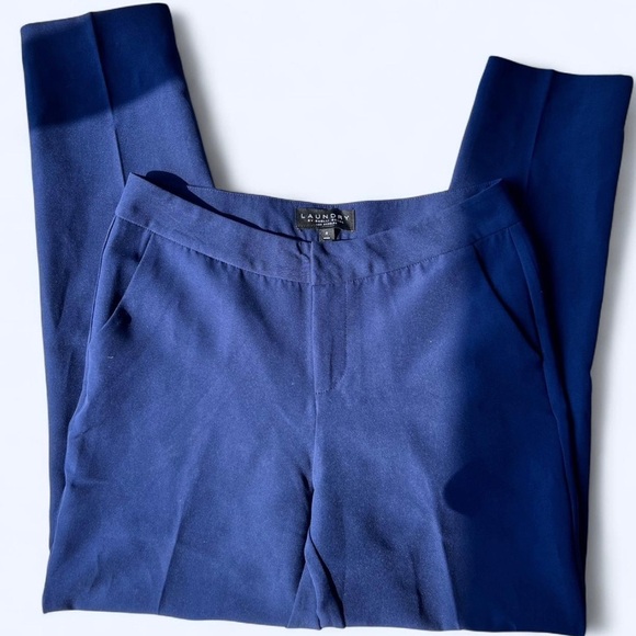 Laundry By Shelli Segal Womens Navy Blue High-Waisted Office Workwear trousers 8 - Picture 1 of 10